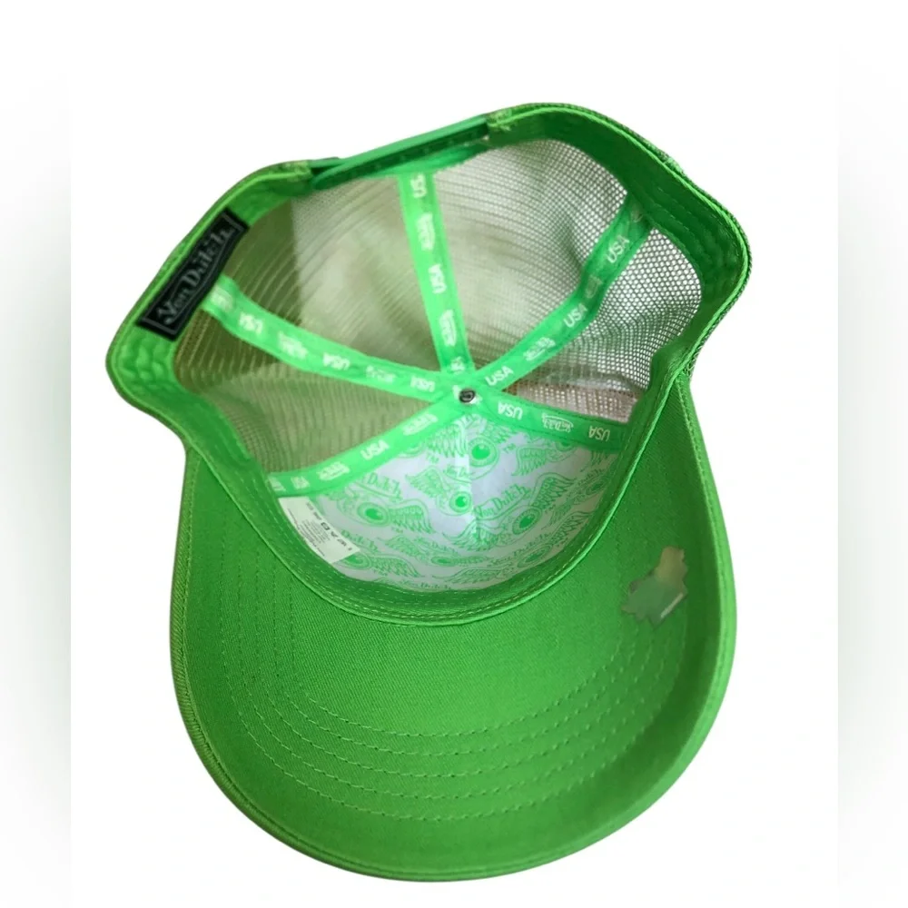 Von Dutch Green Trucker Hat Mesh Snapback Cap Y2K Streetwear Adjustable Logo